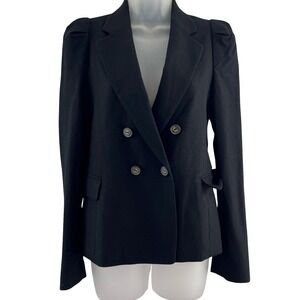 Eryn Brinie Blazer Womens Small Black Double Breasted Wool Puff Shoulder Lined